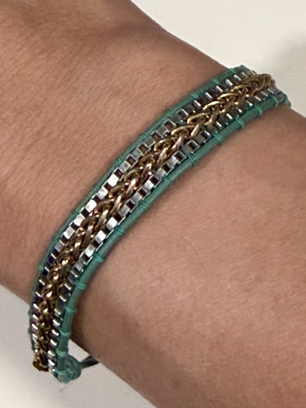Stella & Dot Foundation - Turquoise Leather & Mixed Metal Wrap Bracelet
